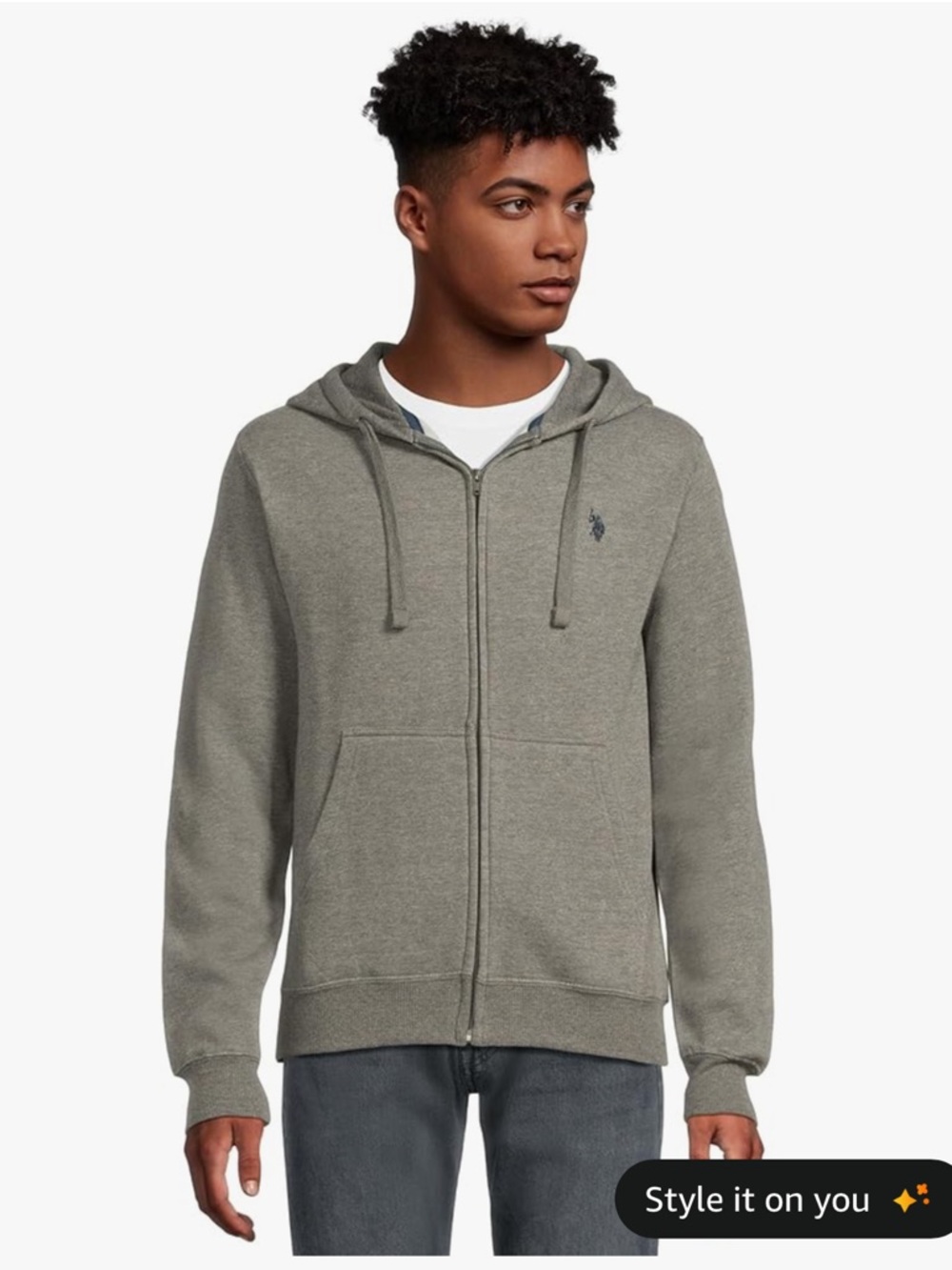 US Polo Association by Ralph Lauren Men’s Heather Grey Zip-Up Hoodie